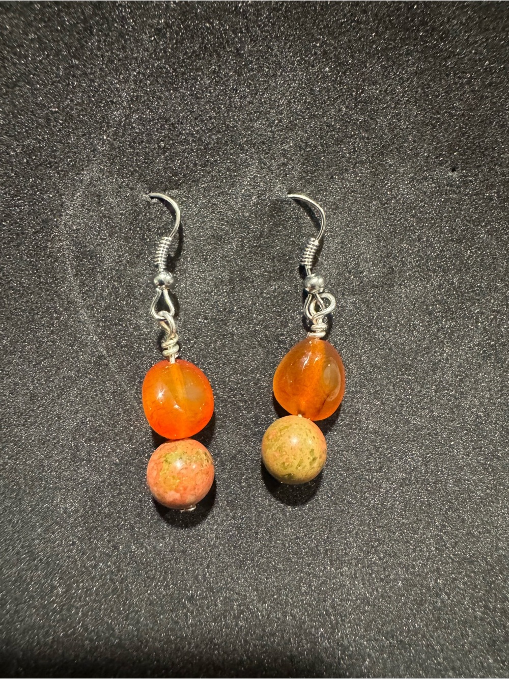 Handmade carnelian and unakite stone Bead Drop Earrings - Women Jewelry